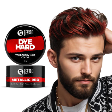 Beardo Dye Hard Temporary Hair Color - Metallic Red, 25g | Temporary 1-Day 1-Wash|DIY Instant Hair Color Makeup for Men| No Bleach | No Ammonia | No Damage